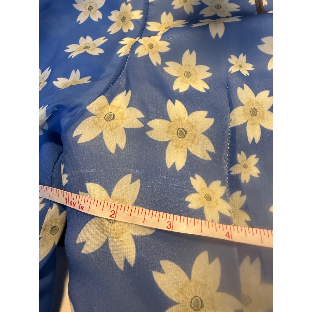 Boho Blue Floral Maxi Dress Long Sleeve whimsi romantic flowy silk Medium pink - Picture 6 of 7